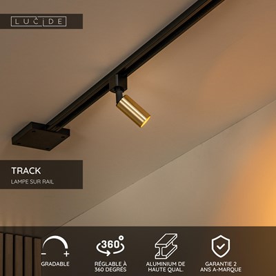 Lucide TRACK RITMO Spot sur rail - Système de rail monophasé / Éclairage sur rail - 1xGU10/MR11 - Or mat / Laiton (Extension)